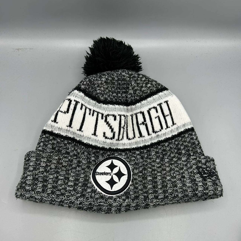 Pittsburgh Steelers NFL Hat Men Gray New Era Cuffed Beanie Pom Pom Cap